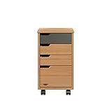 Inter-Furn Büro Schreibtischcontainer Mestre, 32 x 56 x 38 cm Kiefer Honigfarben, Grau lackiert Auf Rollen, Massivholz