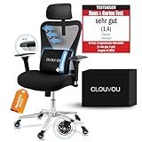 CLOUVOU CleverSeat Bürostuhl Ergonomisch | Schreibtischstuhl [Verstellbare 4D Chrom-Metallarmlehne, Blade Wheels] | Büro Stuhl,...